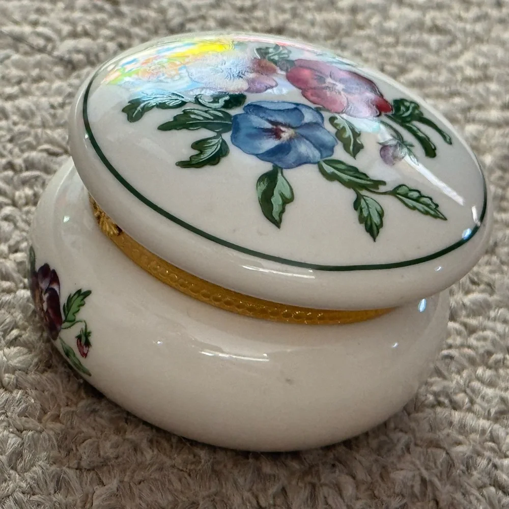 Vintage PartyLite Floral Porcelain Ceramic Trinket Box Tea Light